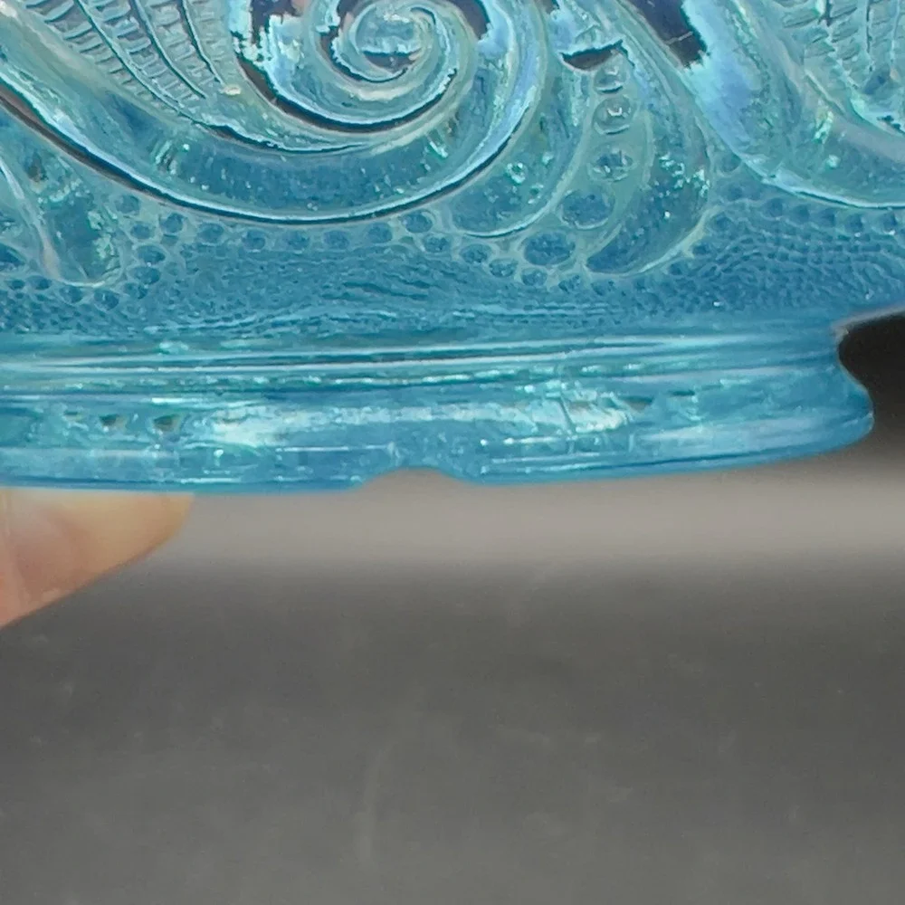 Antique Jefferson Glass Opalescent Blue Sea Spray Nappy Candy Dish w‎ Handle 6